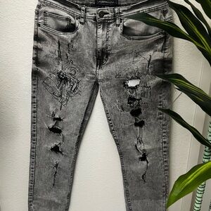 Men's Distressed Gray Jeans